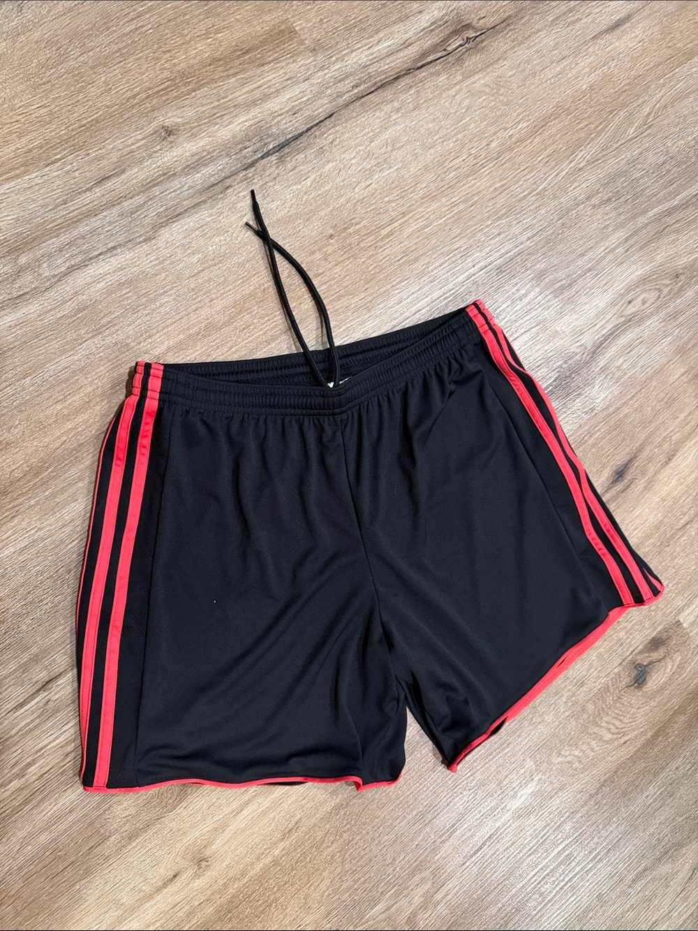 NWT adidas Black Athletic Track Shorts with Coral Red Pink Stripe Detail